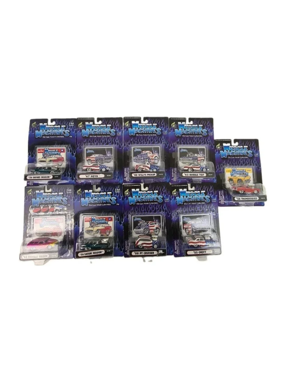 Lot Of 9 Muscle Machines 1:64 Diecast Cars '56 Safari Wagon-Thunderbird 0279
